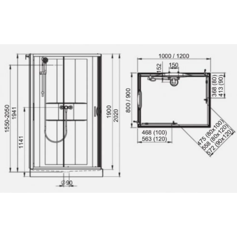 Cabine de douche 100x80 cm - accès d'angle - Izibox 2 LEDA