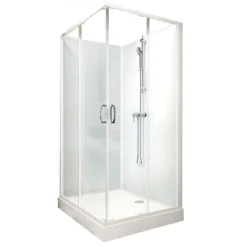Cabine de douche 80x80 cm Iziglass 2 - accès d'angle portes coulissantes - mitigeur mécanique LEDA