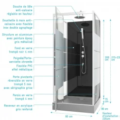 Cabine de douche 80 x 80 cm Study avec porte pivotante sérigraphiée AURLANE