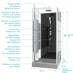 Cabine de douche 90 x 90 cm Study avec porte pivotante sérigraphiée AURLANE