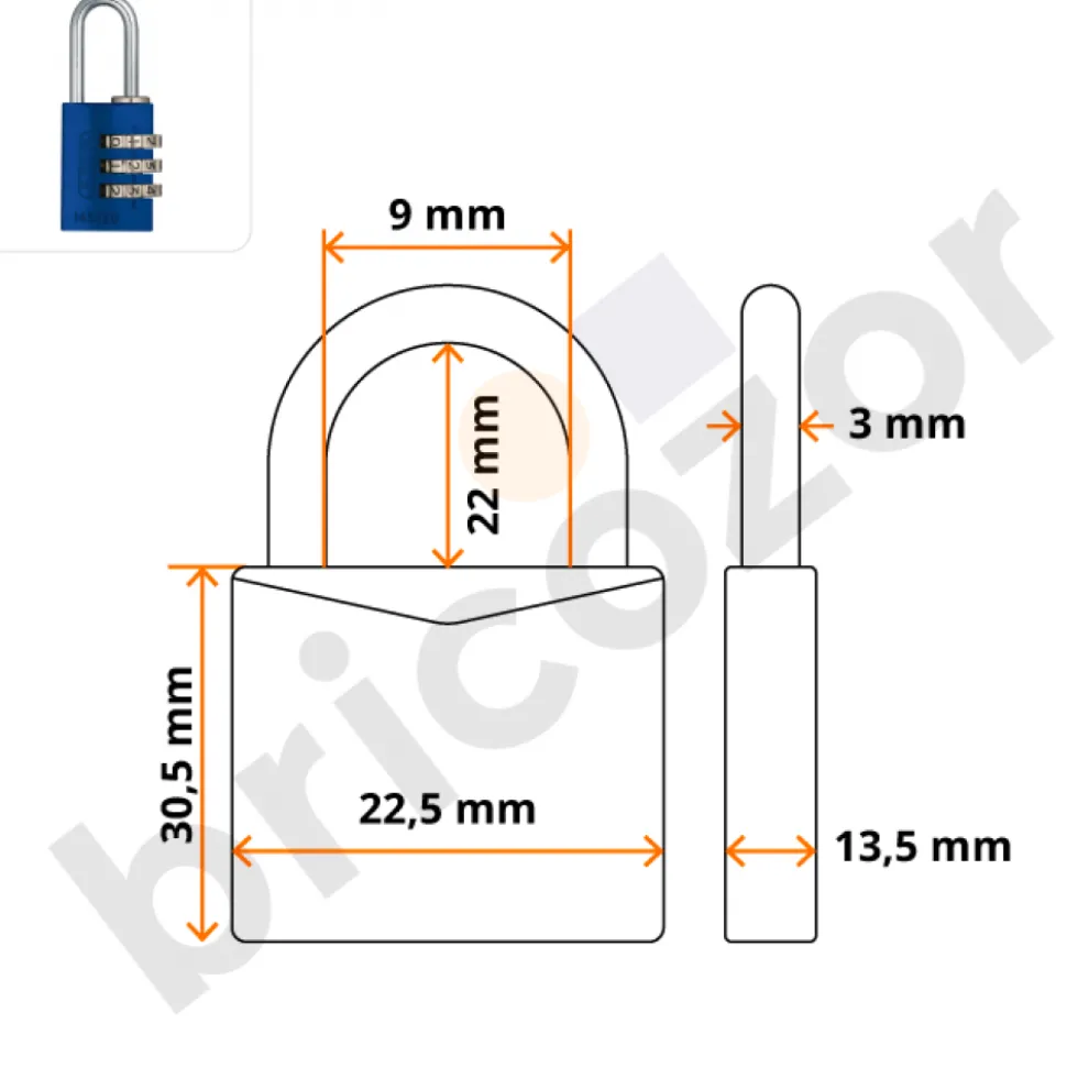 Cadena à code personnalisable - corps aluminium anodisé - 145 - bleu ABUS
