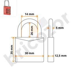 Cadenas aluminium à code - ALUCODE - 3 molettes - rouge FTH THIRARD