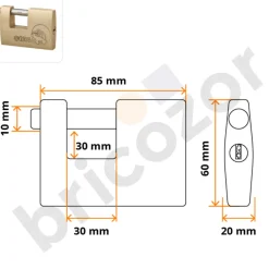 Cadenas à clé rectangulaire en laiton monobloc - CARGO FTH THIRARD