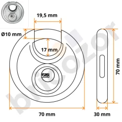 Cadenas à clé - rond - corps inox - anse acier trempé - Diskus® 25/70 ABUS