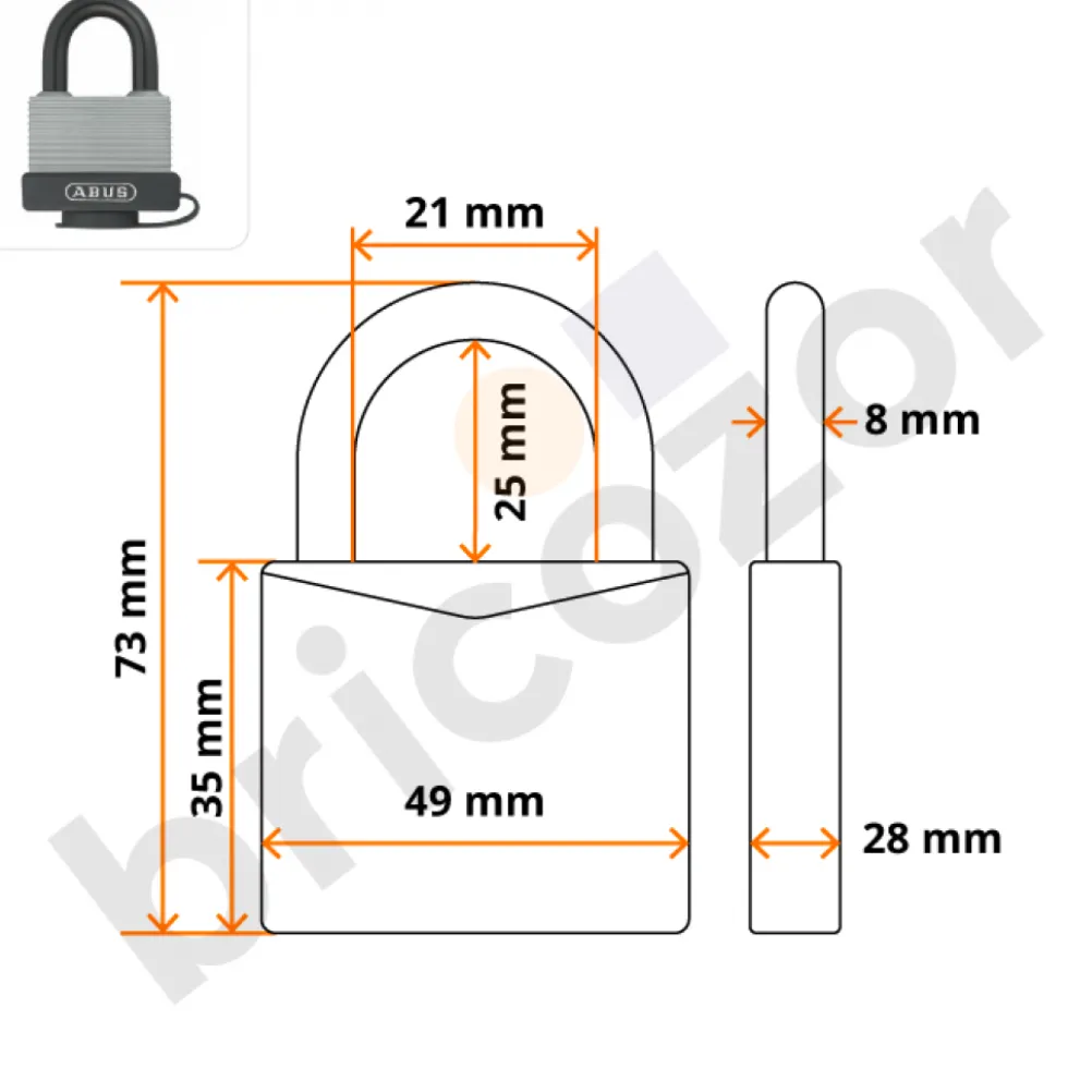 Cadenas à clé - étanche - corps et anse gainés - socle PVC -70AL/45 ABUS