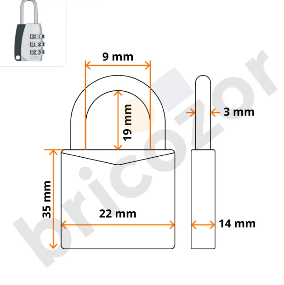 Cadenas à code - 155 - Design Blister - 3 molettes - gris - ep 14 ABUS