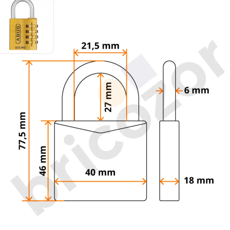 Cadenas à code en laiton - anse en acier cémenté - 165/40 ABUS