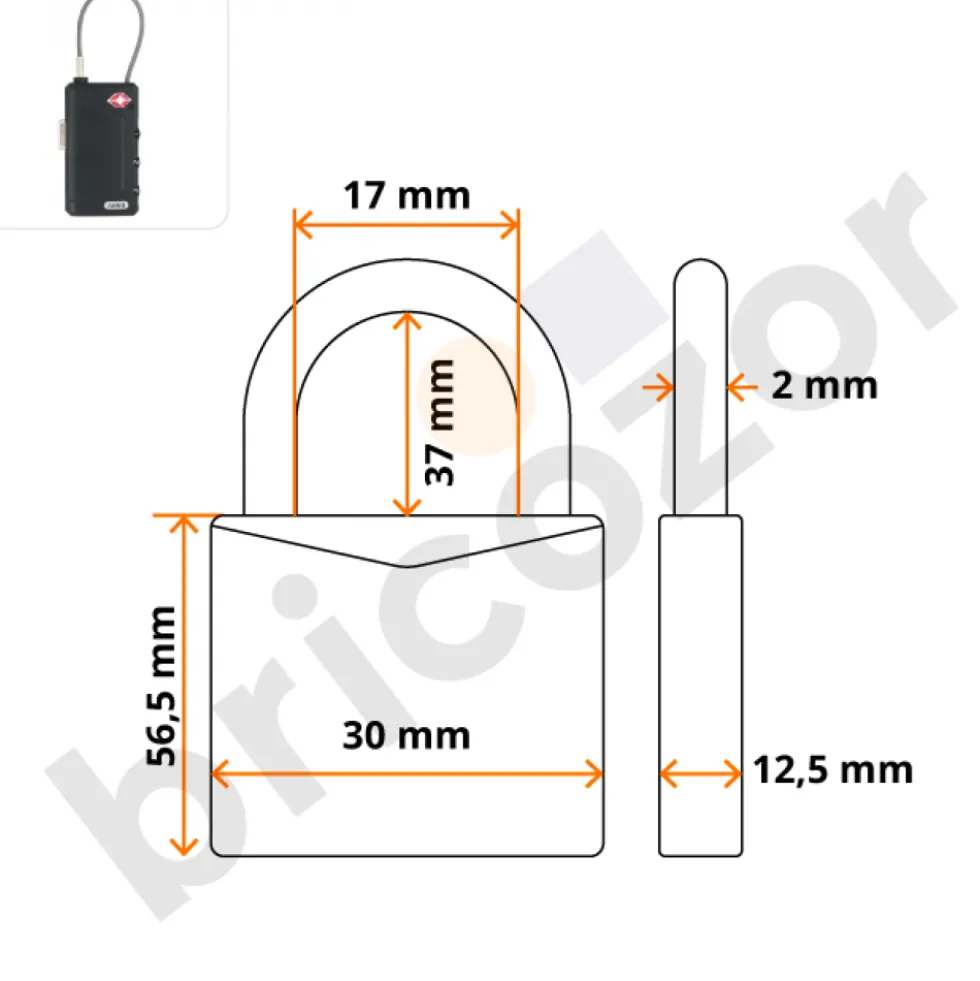 Cadenas à code à indicateur spécial USA 148TSA anse câble - 3 molettes ABUS