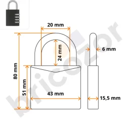 Cadenas à code - 4 molettes - renforcé - clé passe - 158KC/45 AP050 ABUS