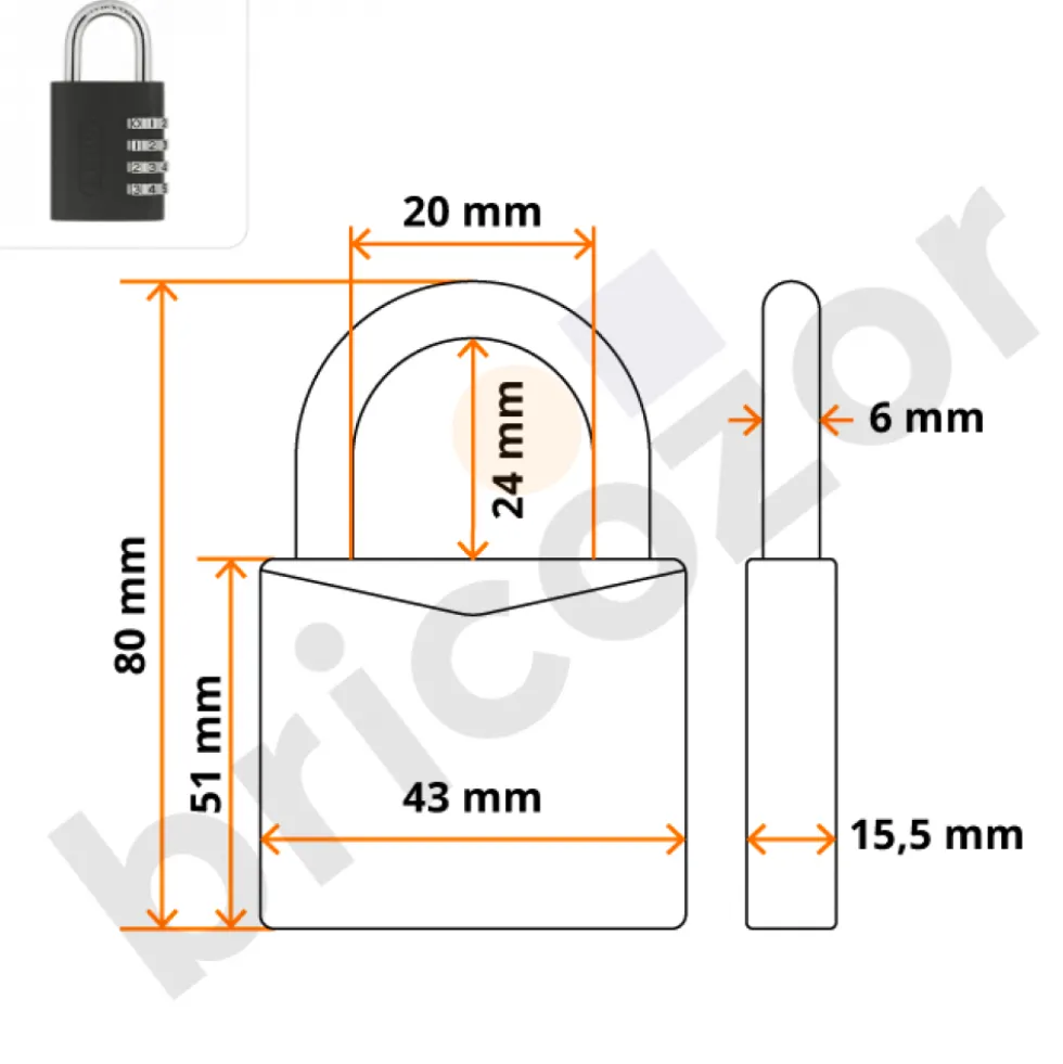 Cadenas à code - 4 molettes - renforcé - clé passe - 158KC/45 AP050 ABUS