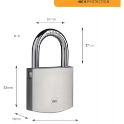 Cadenas de sécurité en laiton chromé - anse bore - 3 clés réversibles YALE