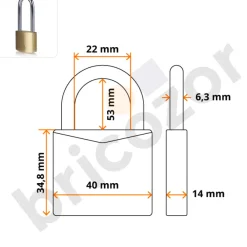 Cadenas en laiton 40 mm - anse en acier cémenté - avec 3 clés YALE