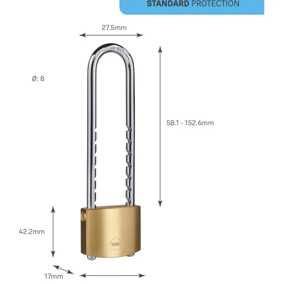 Cadenas en laiton 50 mm - avec anse réglable et amovible - 3 clés YALE