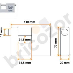 Cadenas 93RK monobloc sans cylindre européen à clé réversible ABUS