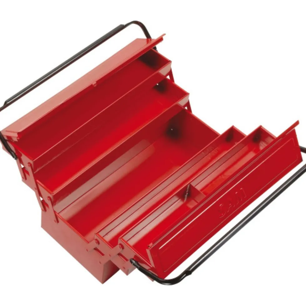 Caisse à outils métallique rouge - dépliable - 5 compartiments SAM OUTILLAGE