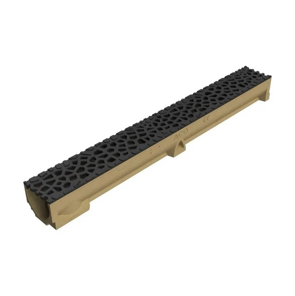 Caniveau béton polymère H 95 mm avec grille fonte noire Voronoï - Self 100 ACO