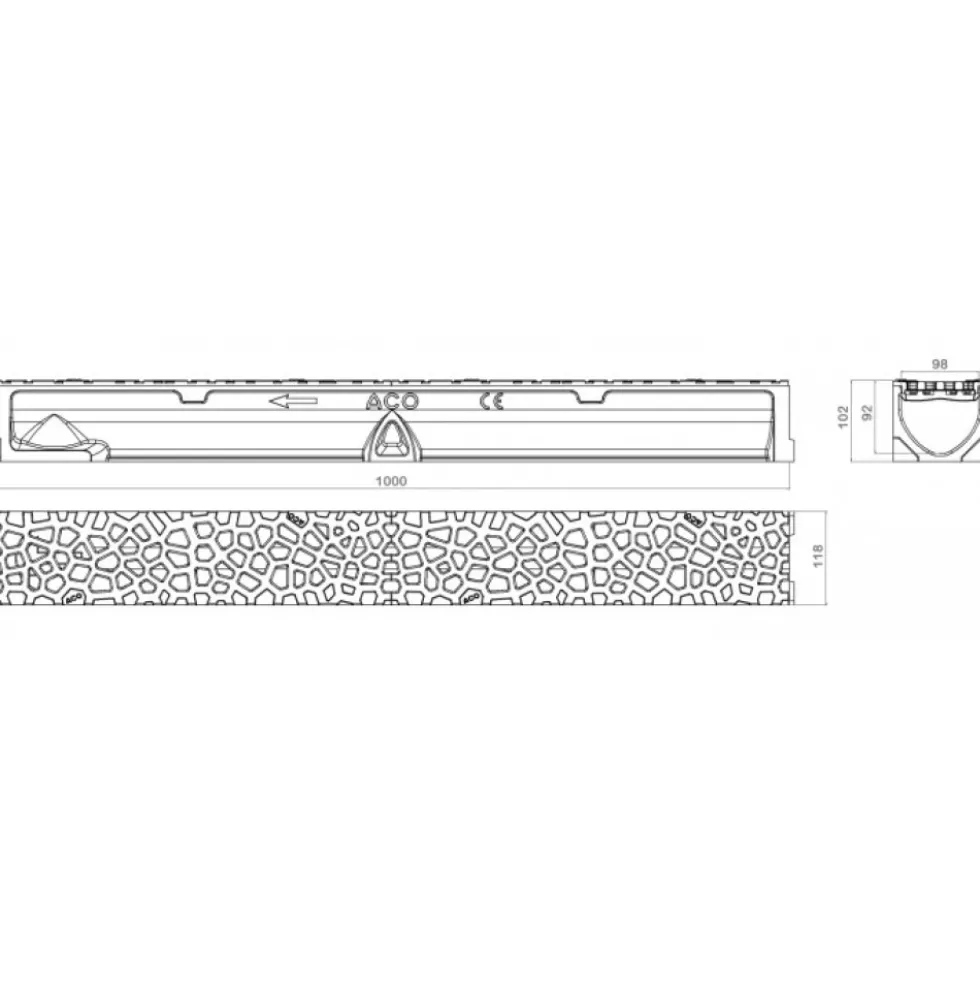 Caniveau béton polymère H 95 mm avec grille fonte noire Voronoï - Self 100 ACO