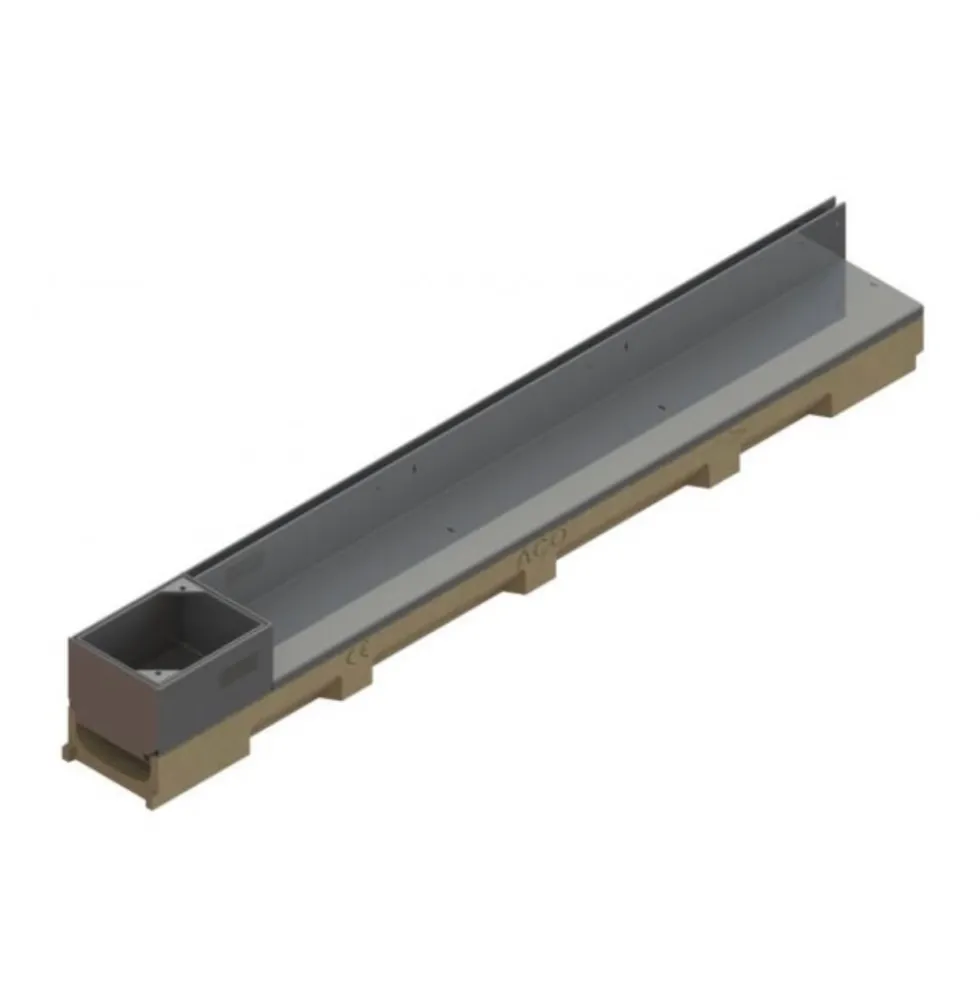 Caniveau béton polymère H55mm avec couv à fente et élément de visite acier galva - Self 100 ACO