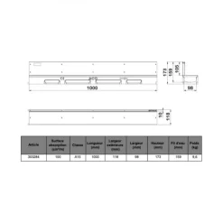 Caniveau béton polymère H55 mm avec couv à fente Inox 304L - Self 100 ACO