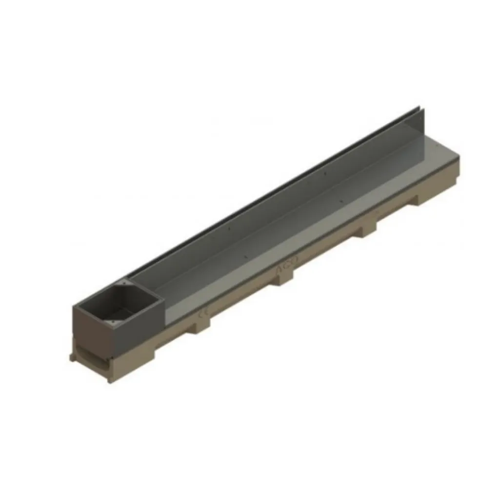 Caniveau béton polymère H55mm avec couv à fente et élément de visite Inox 316L - Self 100 ACO