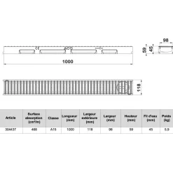 Caniveau béton polymère H55mm avec grille passerelle Inox 304L - Self 100 ACO