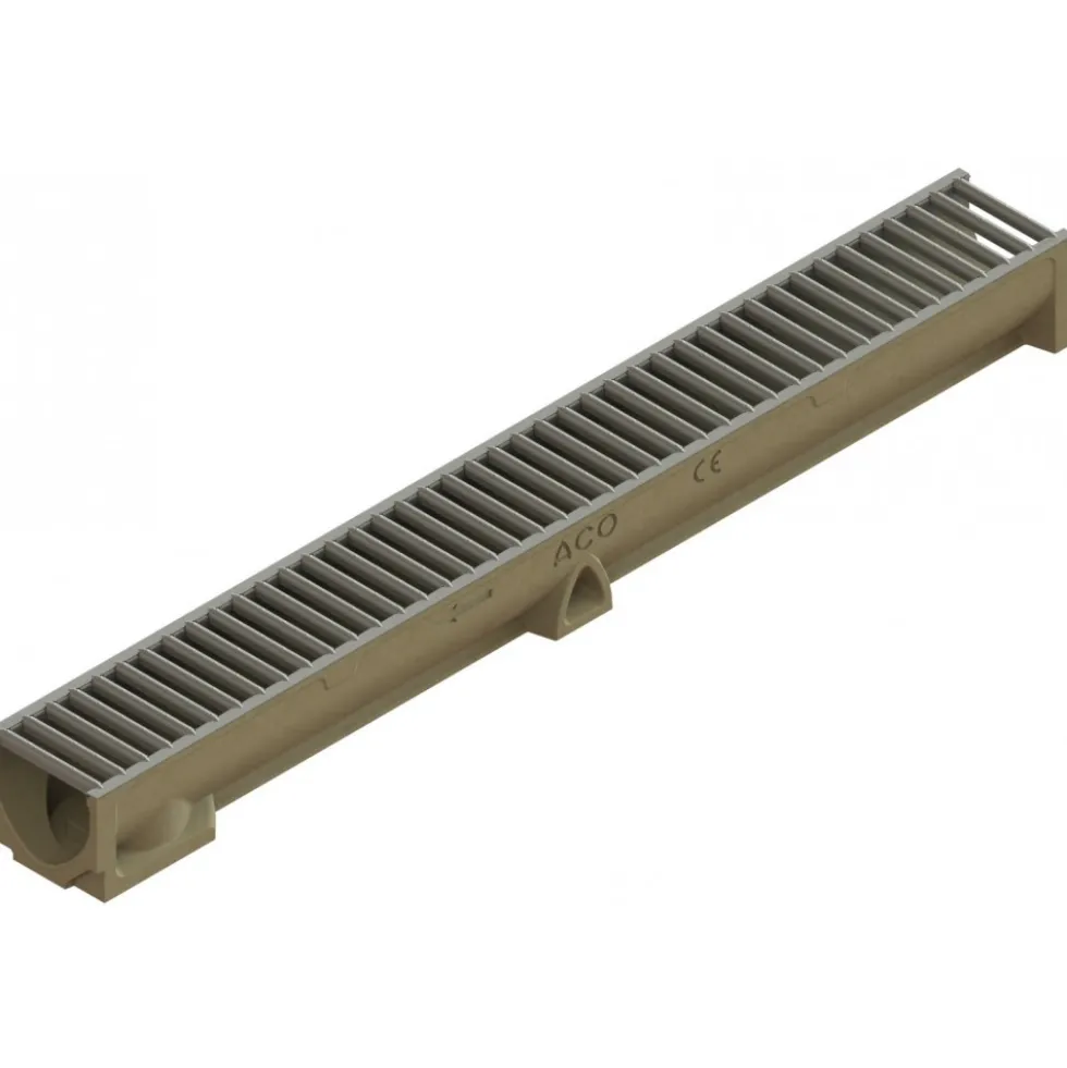 Caniveau béton polymère H55mm avec grille passerelle Inox 304L - Self 100 ACO