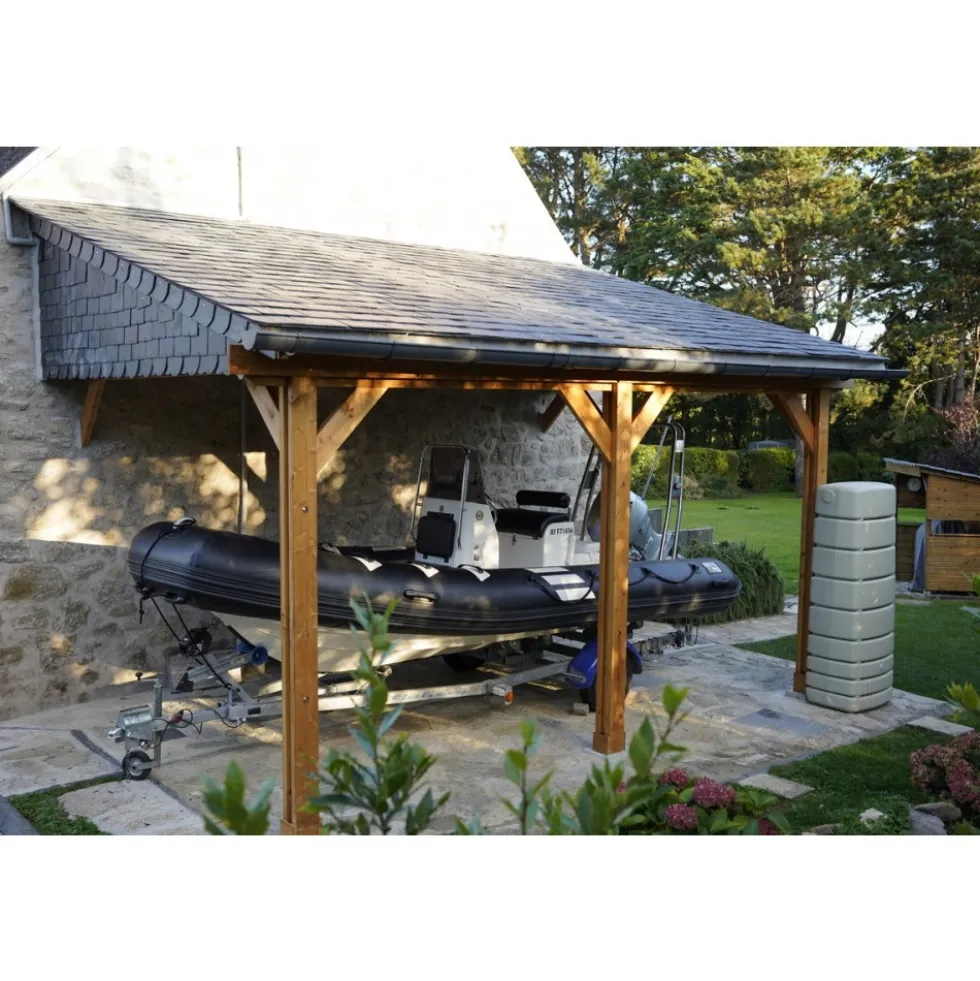 Carport adossé en bois Douglas - 3 poteaux - 350 x 600 cm CPBF
