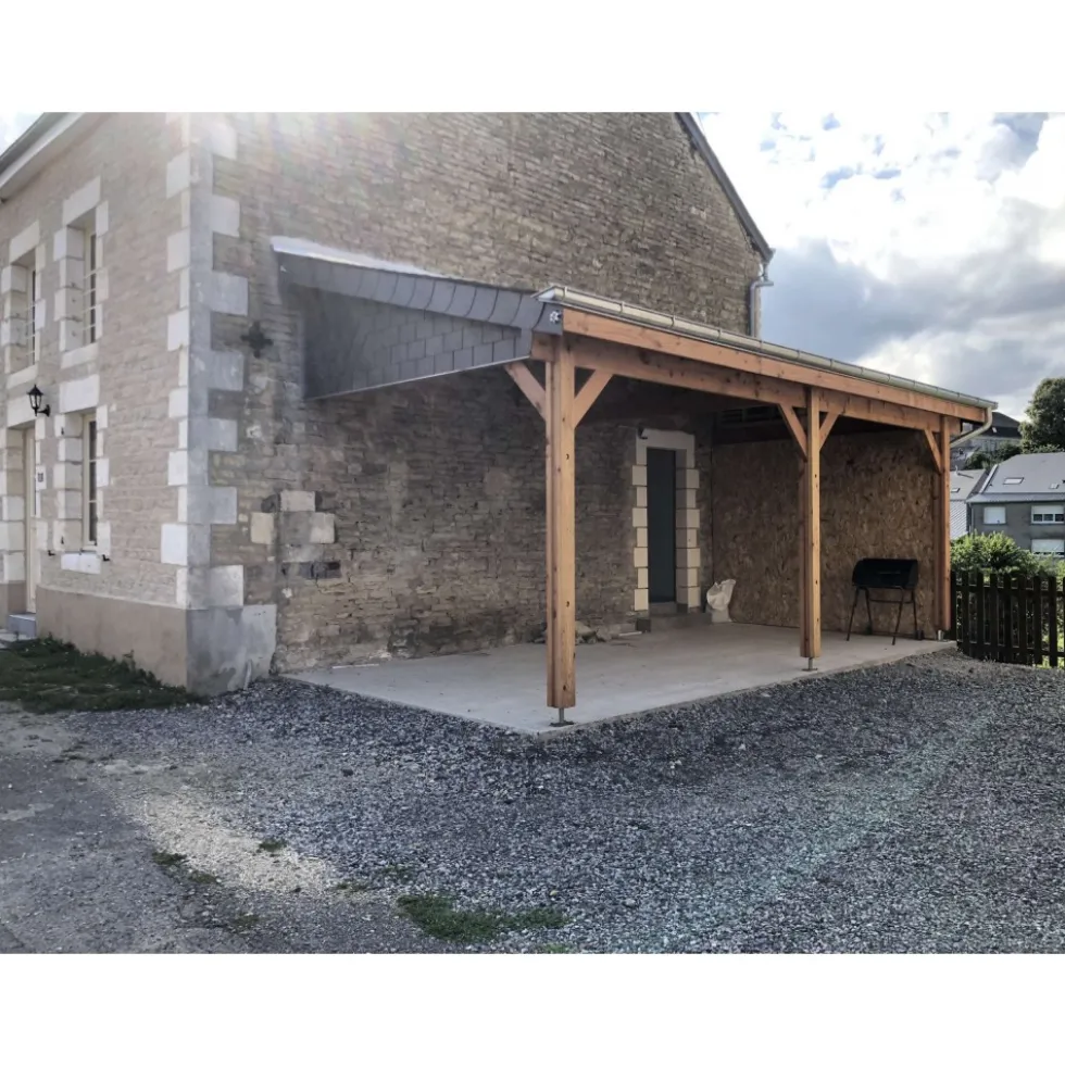 Carport adossé en bois Douglas - 3 poteaux - 350 x 600 cm CPBF
