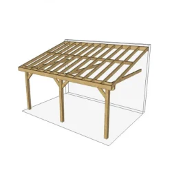 Carport adossé en bois Douglas - 3 poteaux - 350 x 600 cm CPBF