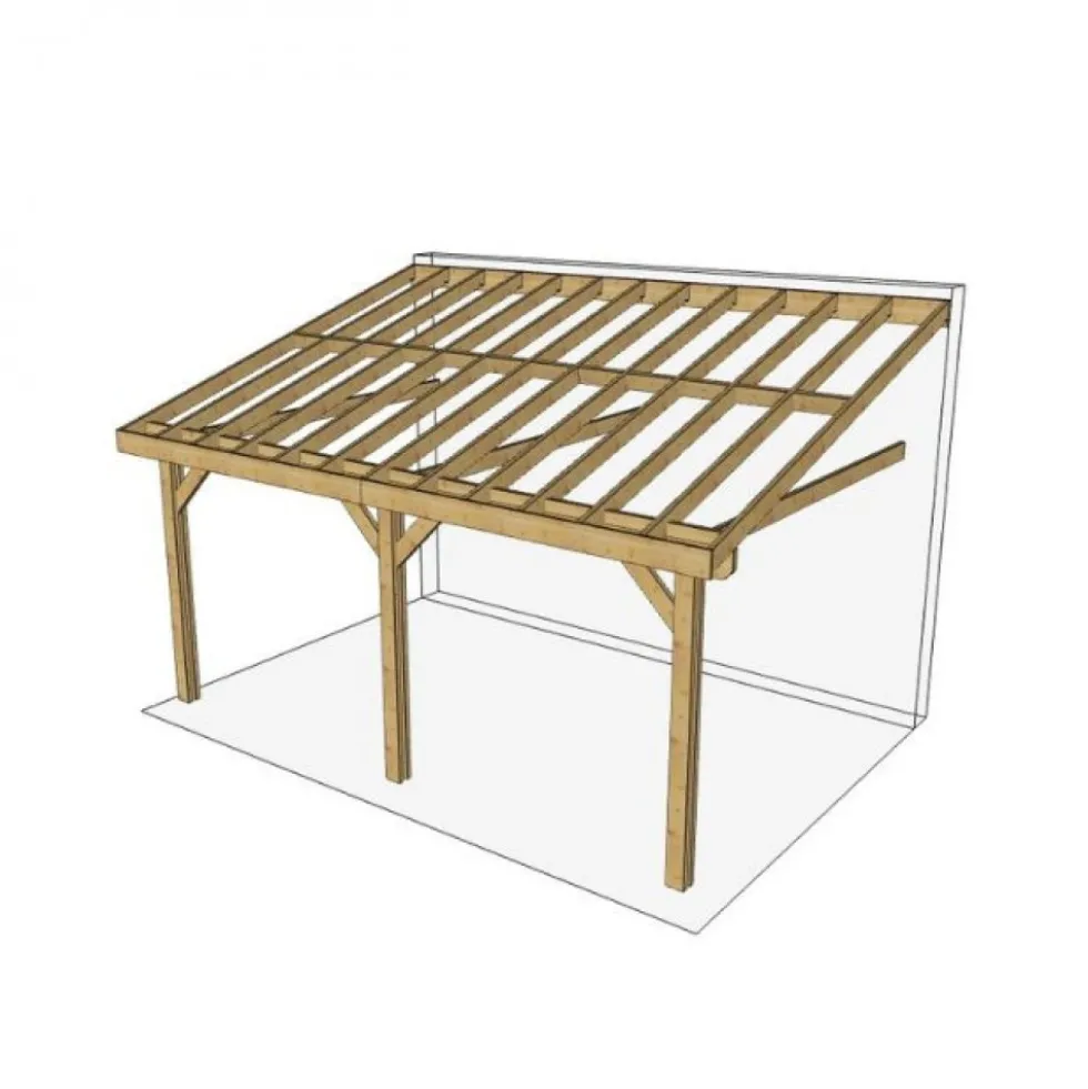 Carport adossé en bois Douglas - 3 poteaux - 350 x 600 cm CPBF