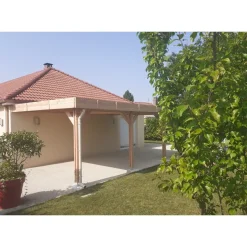 Carport adossé en bois Douglas - 3 poteaux - 300 x 600 cm CPBF