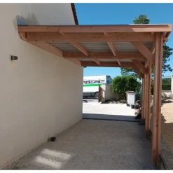 Carport adossé en bois Douglas - 3 poteaux - 300 x 600 cm CPBF