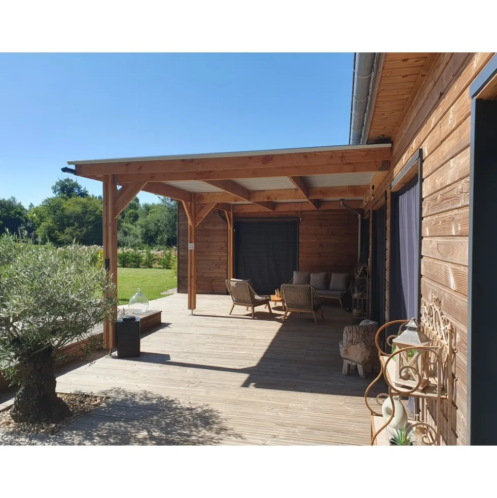 Carport adossé en bois Douglas - 3 poteaux - 300 x 600 cm CPBF
