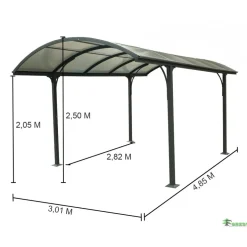 Carport aluminium pour 1 voiture - 3,01 x 4,85 m - CAR3048ALRP HABRITA