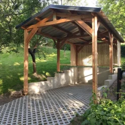 Carport deux pentes en bois Douglas - 6 poteaux - 350 x 650 cm CPBF