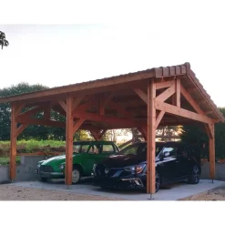 Carport en bois Douglas - 6 poteaux - 550 x 750 cm CPBF