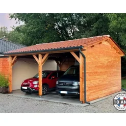 Carport en bois Douglas - 6 poteaux - 550 x 650 cm CPBF