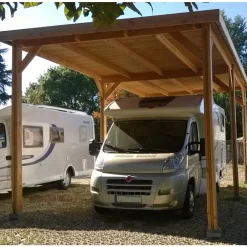 Carport toit plat en bois Douglas - 6 poteaux - 350 x 650 cm CPBF