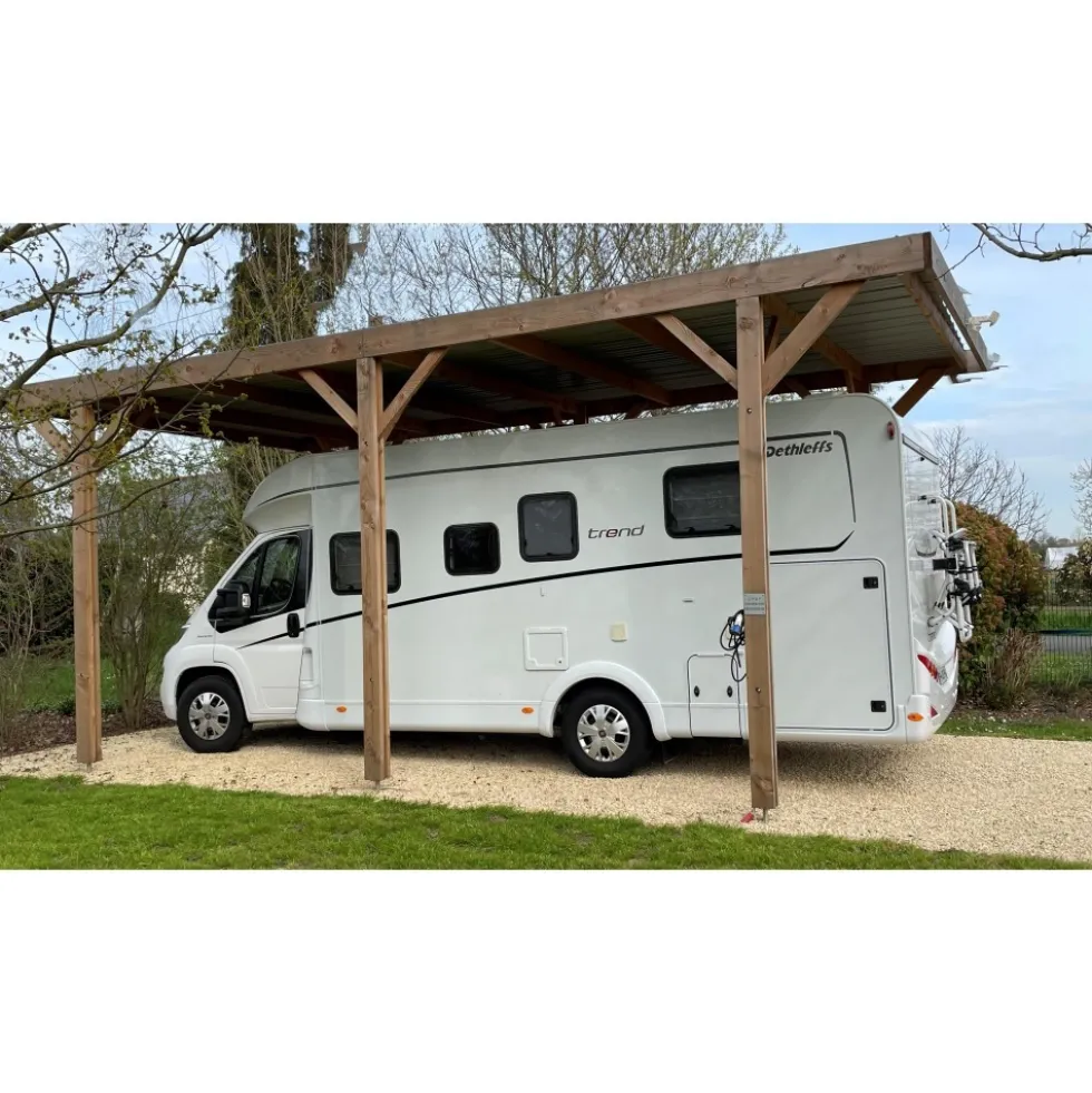 Carport toit plat en bois Douglas - 6 poteaux - 350 x 650 cm CPBF
