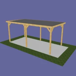 Carport toit plat en bois Douglas - 6 poteaux - 350 x 650 cm CPBF