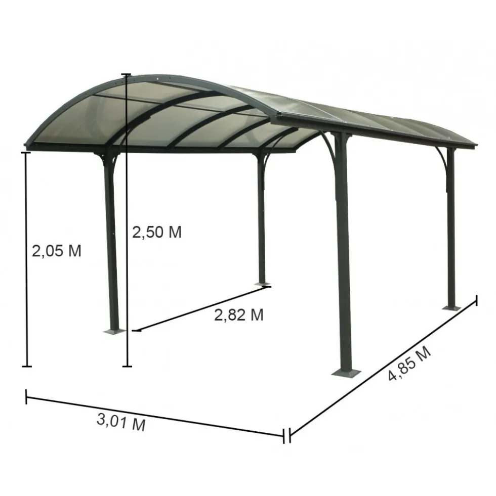 Carport voiture en aluminium P485 x L301 x H250 cm - 14,60 m2 HABRITA