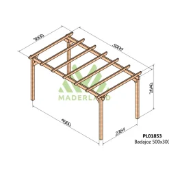 Carport voiture en bois lamellé-collé BADAJOZ 5 x 3 m MADERLAND