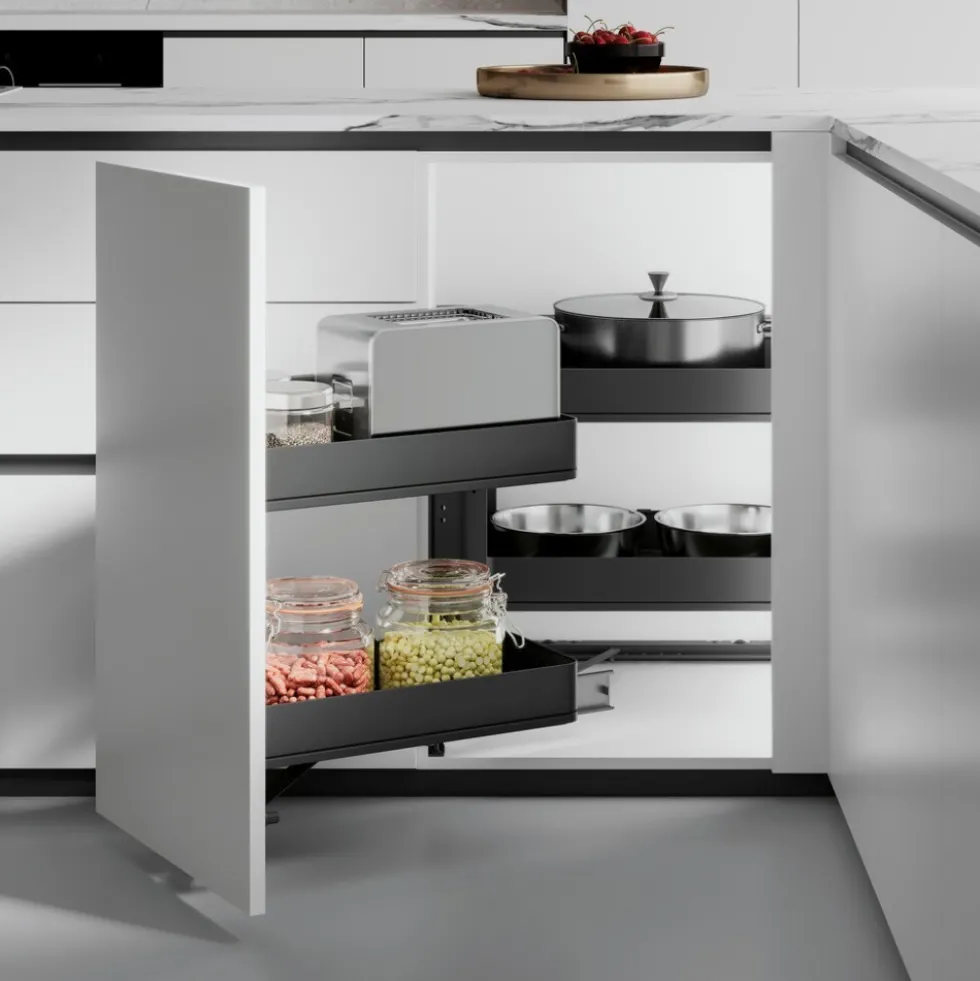 Chariot d'angle extractible pour meuble de cuisine anthracite Harmony EMUCA