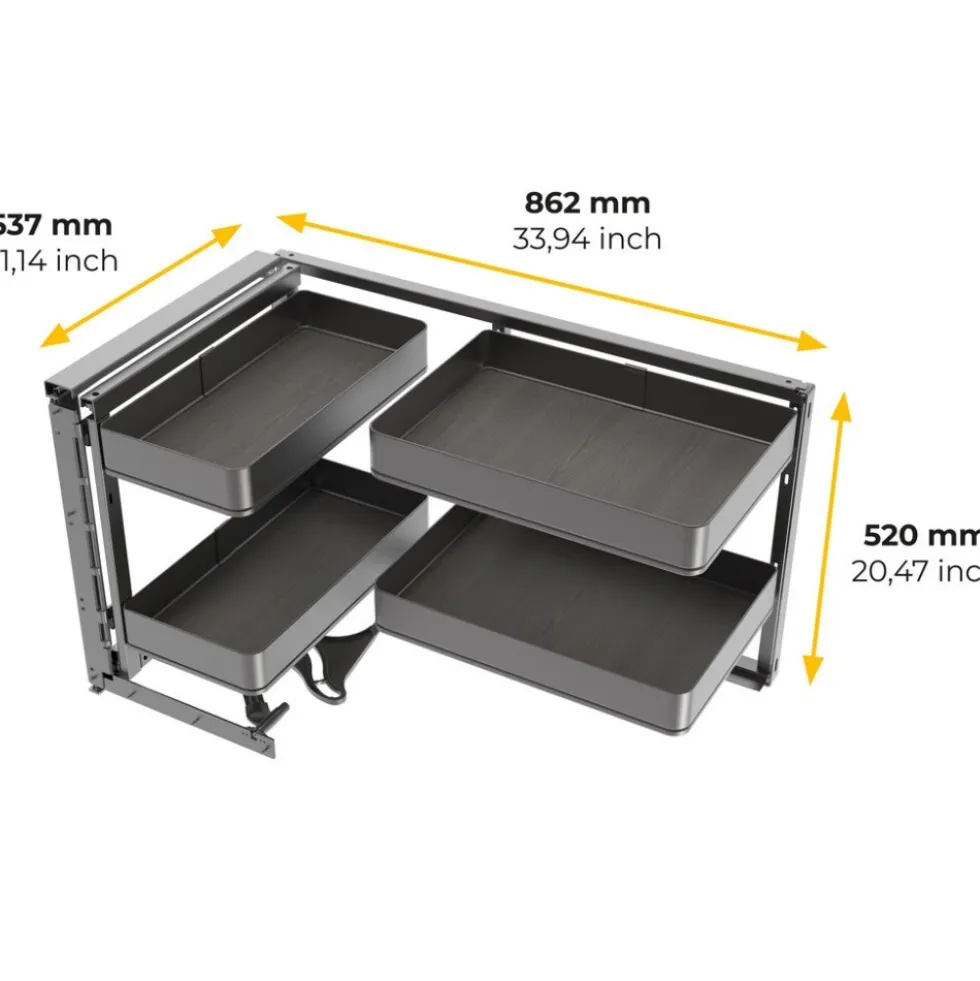 Chariot d'angle extractible pour meuble de cuisine anthracite Harmony EMUCA