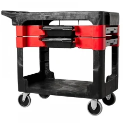 Chariot de travail mobile avec plateau ergonomique et rangements RUBBERMAID