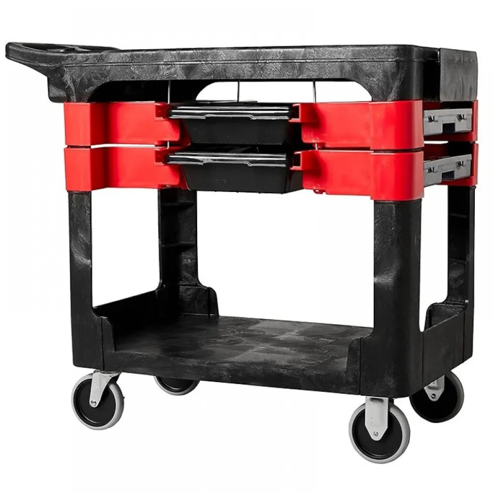 Chariot de travail mobile avec plateau ergonomique et rangements RUBBERMAID