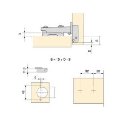 Charnière droite invisible amortie 105° + embase à visser - par 20 - X91 EMUCA