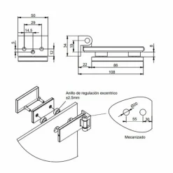 Charnière horizontale pour porte en verre 8-12 mm + garniture - 34 mm EMUCA