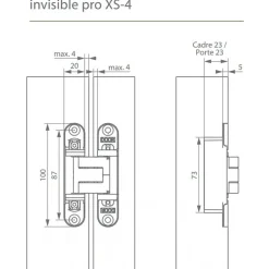 Charnière invisible à entailler Pro XS4 - finition noir ARGENTA