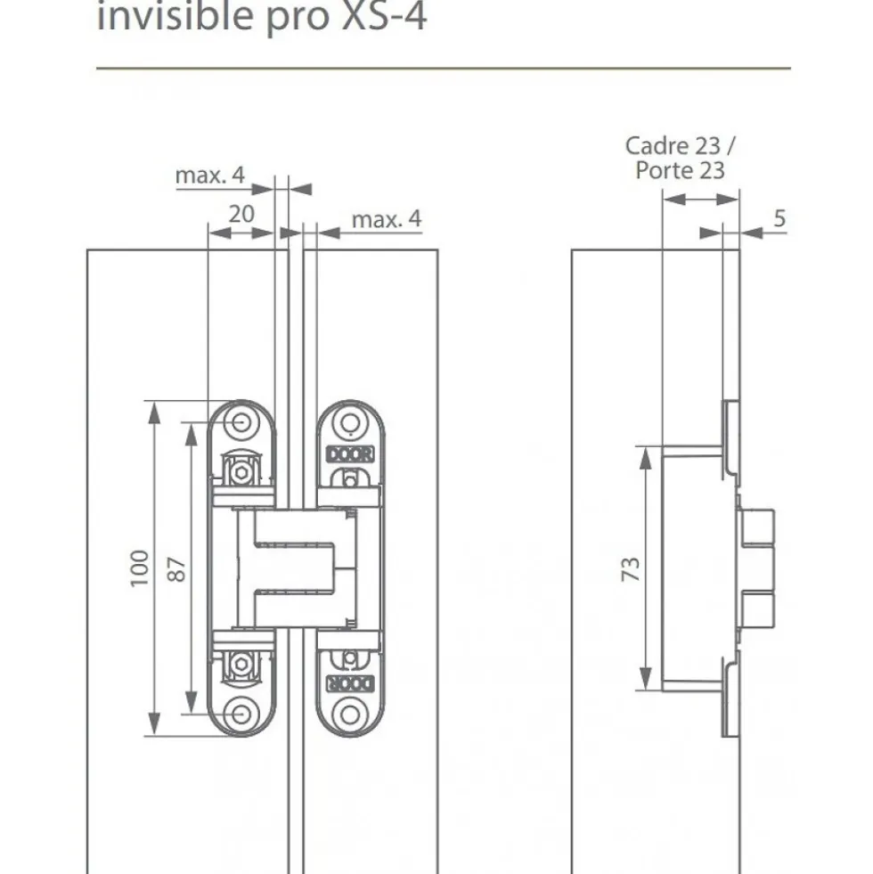 Charnière invisible à entailler Pro XS4 - finition noir ARGENTA
